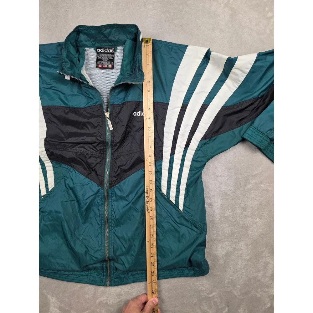 Vintage Adidas Windbreaker Jacket Mens M Green Colorblock Full Zip 90s *Read